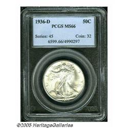 1936-D 50C MS66 PCGS. Delicate apricot toning end