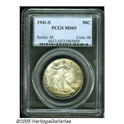 1941-S 50C MS65 PCGS. Peripheral golden-brown and