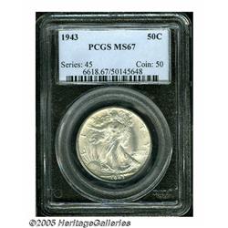 1943 50C MS67 PCGS. Hints of chestnut color endow