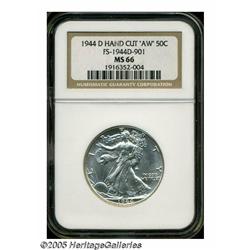 1944-D 50C Hand Engraved AW MS66 NGC. FS-1944D-90