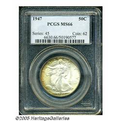 1947 50C MS66 PCGS. Coppery-gold patina gravitate