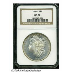 1880-S S$1 MS67 NGC. Medium S. Pleasing honey col