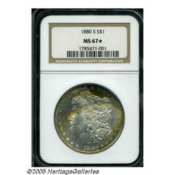 1880-S S$1 MS67 S NGC. Large S. Bright lemon, vio