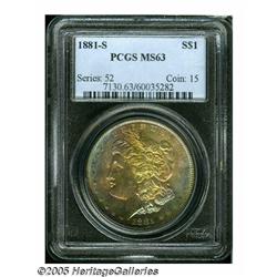 1881-S S$1 MS63 PCGS. The obverse is entirely ton
