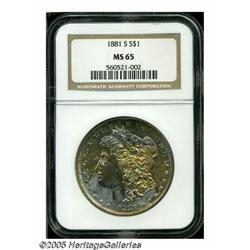 1881-S S$1 MS65 NGC. A horizontal band of bright 