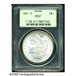 1881-S S$1 MS67 PCGS. Lightly toned in tan hues. 