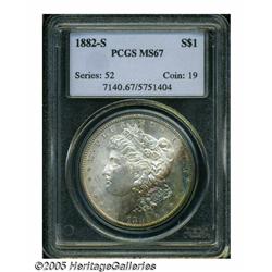 1882-S S$1 MS67 PCGS. Bands of sea-green, electri