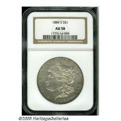 1884-S S$1 AU58 NGC. This specimen has partially 