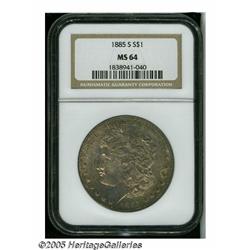 1885-S S$1 MS64 NGC. Lustrous surfaces are visite