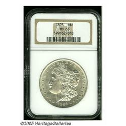 1893 S$1 MS63 NGC. This untoned Select Dollar has
