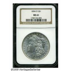 1894-O S$1 MS61 NGC. Lustrous surfaces are essent