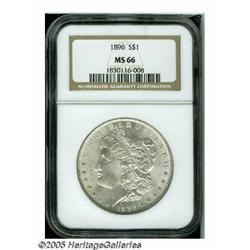1896 S$1 MS66 NGC. Frosty silver-gray surfaces di