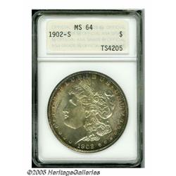 1902-S S$1 MS64 ANACS. Satiny luster is accented 