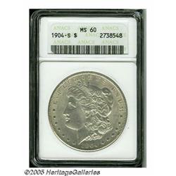 1904-S S$1 MS60 ANACS. A fully brilliant example 