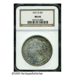 1921-D S$1 MS66 NGC. Golden-brown and sea-green h