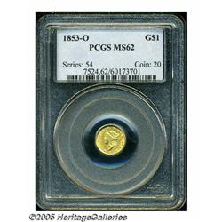 1853-O G$1 MS62 PCGS. Sharply struck with rich ye