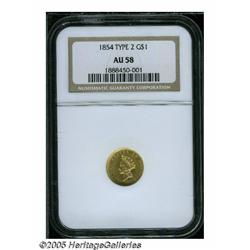 1854 G$1 Type Two AU58 NGC. A pleasing light yell