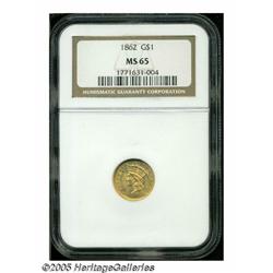 1862 G$1 MS65 NGC. An intricately struck and care