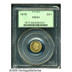 1876 G$1 MS64 PCGS. Sharply struck with dark refl