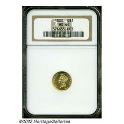 1880 G$1 MS64 NGC. A well struck and lustrous nea