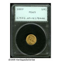 1889 G$1 MS65 PCGS. Honey and lime hues confirm t