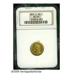 1839-O $2 1/2 AU50 NGC. High Date, Wide Fraction,