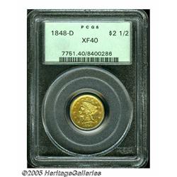 1848-D $2 1/2 XF40 PCGS. Variety 10-M. A bright r