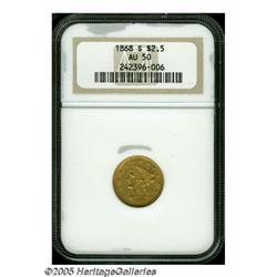 1868-S $2 1/2 AU50 NGC. This older holder golden-