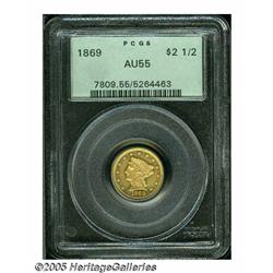 1869 $2 1/2 AU55 PCGS. Ample prooflike luster out