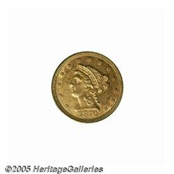 1870-S $2 1/2 AU58 PCGS. Only 16,000 Quarter Eagl