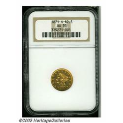 1871-S $2 1/2 AU55 NGC. A honey-gold example that