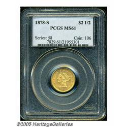1878-S $2 1/2 MS61 PCGS. Brilliant yellow-gold su