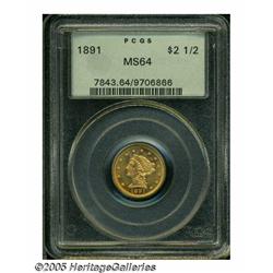 1891 $2 1/2 MS64 PCGS. A beautiful peach-gold nea