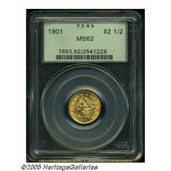 1901 $2 1/2 MS62 PCGS. Meticulously struck, and n