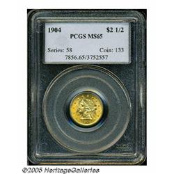 1904 $2 1/2 MS65 PCGS. Deep apricot colors fill t