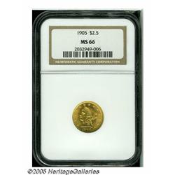 1905 $2 1/2 MS66 NGC. Satiny yellow-gold surfaces