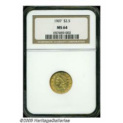 1907 $2 1/2 MS64 NGC. Highly lustrous and sharply