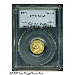 1909 $2 1/2 MS62 PCGS. Satiny and lustrous with p
