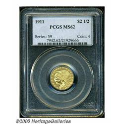 1911 $2 1/2 MS62 PCGS. Sharply struck with pleasi