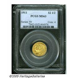 1911 $2 1/2 MS63 PCGS. Rich yellow-gold luster, t
