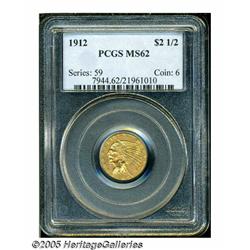 1912 $2 1/2 MS62 PCGS. Pleasing honey-gold surfac