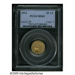 1913 $2 1/2 MS62 PCGS. Apricot-gold surfaces disp