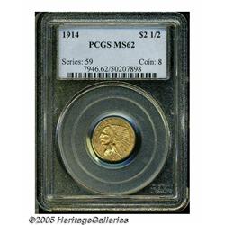 1914 $2 1/2 MS62 PCGS. A sharply struck and lustr