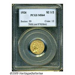1926 $2 1/2 MS64 PCGS. Frosty yellow-gold luster 