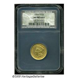 1854-D $3 AU Details, Obverse Repaired, NCS. Vari