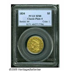 1834 $5 Plain 4 XF40 PCGS. Second Head, Small Pla