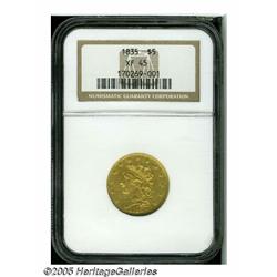1835 $5 XF45 NGC. Breen-6504, First Head, McClosk