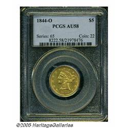 1844-O $5 AU58 PCGS. Well struck, satiny, and sli