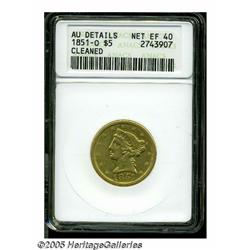 1851-O $5 --Cleaned--ANACS. AU Details, Net XF40.