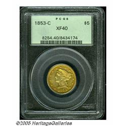 1853-C $5 XF40 PCGS. Variety 20-H. Substantial lu